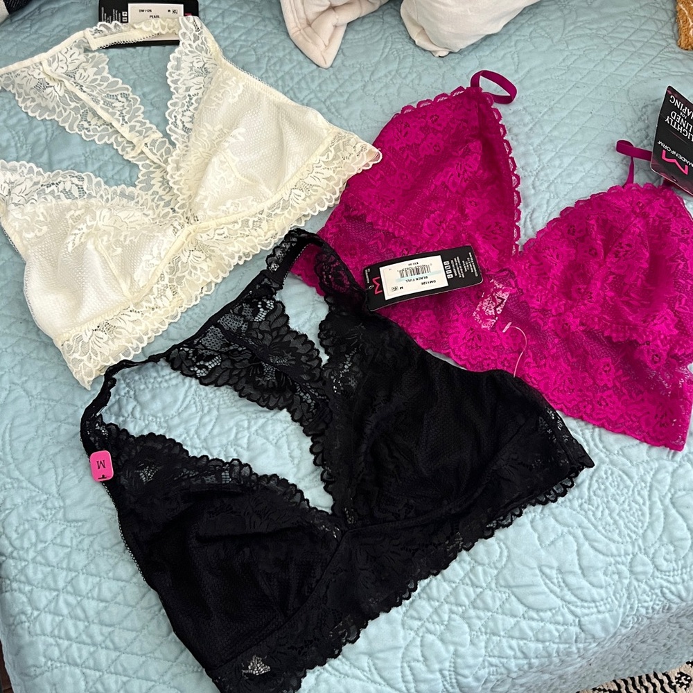 Lace Bralettes- Black, Fuchsia, and Ivory size M